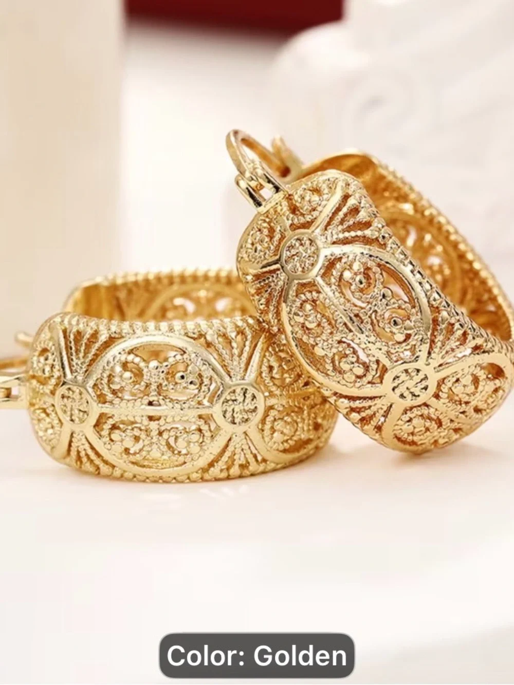 Middle Eastern Style Filigree Golden Filigree Hoop Earrings